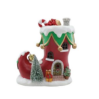 8" Light-Up Christmas Resin Boot House Festive Holiday Decor