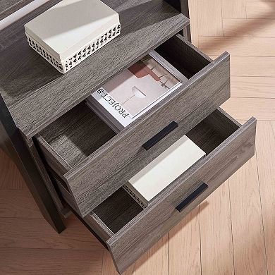 GOMYHOME Modern 2-Drawer Ladder Bookcase with Shelves, Two-Tone Storage Display