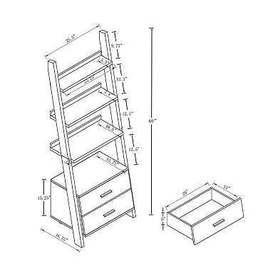 GOMYHOME Modern 2-Drawer Ladder Bookcase with Shelves, Two-Tone Storage Display