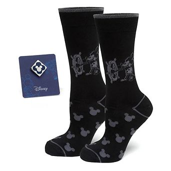 Disney Mickey Mouse Steamboat Willie Sock and Mickey Blue Lapel Pin Gift Set