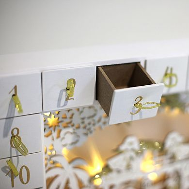 Polar Elegance Christmas Wooden Advent Calendar with 24 Drawers to Fill Small Gifts with LED Lights