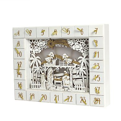 Polar Elegance Christmas Wooden Advent Calendar with 24 Drawers to Fill Small Gifts with LED Lights