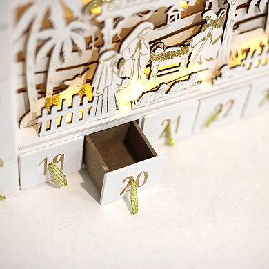 Polar Elegance Christmas Wooden Advent Calendar with 24 Drawers to Fill Small Gifts with LED Lights