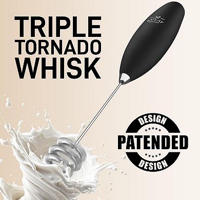 Zulay Kitchen Patented Tornado Triple Whisk Milk Frother with 2 Duracell Batteries