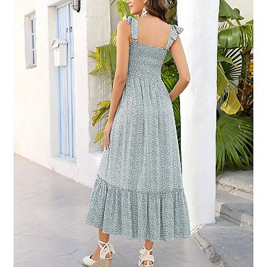 Women Maternity Dress Boho Spaghetti Strap Square Neck Ruffle Nursing Maxi Dress Baby Shower Casual