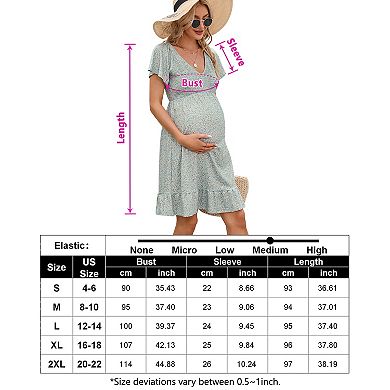 Women's Maternity Smocked Short Sleeve Summer Dress V Neck Casual Midi Dress Baby Shower Photoshoot