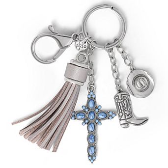 Jessica Simpson Western Cross & Tassel Charm Keychain