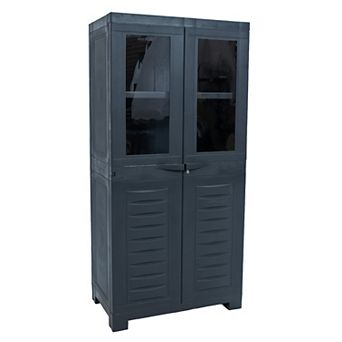 Sunnydaze Window-Front Storage Cabinet with Adjustable Shelves Charcoal