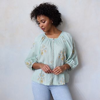 Women's LC Lauren Conrad Raglan Sleeve Button Front Top