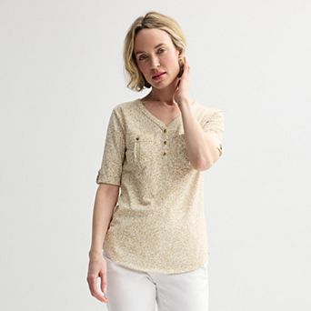 Petite Croft & Barrow® Elbow Sleeve Utility Henley Top