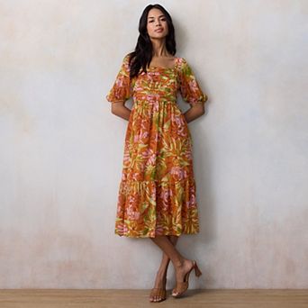 Women's LC Lauren Conrad Square Neck Pleated Bodice Midi Dress