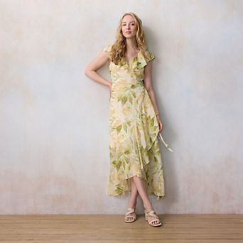 Petite LC Lauren Conrad Flutter Ruffle Wrap Maxi Dress