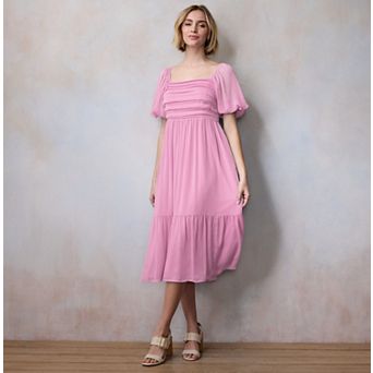 Petite LC Lauren Conrad Square Neck Pleated Bodice Midi Dress