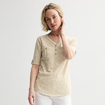Women's Croft & Barrow® Elbow Sleeve Utility Henley Top