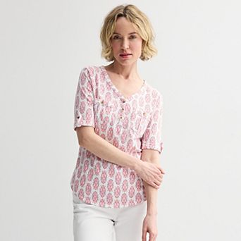 Women's Croft & Barrow® Elbow Sleeve Utility Henley Top