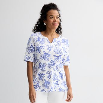 Women's Croft & Barrow® Elbow-Sleeve Splitneck Top