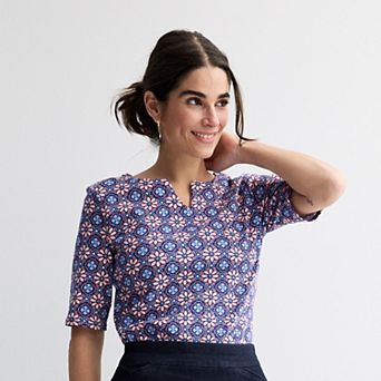 Women's Croft & Barrow® Elbow-Sleeve Splitneck Top