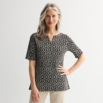 Women's Croft & Barrow® Elbow-Sleeve Splitneck Top