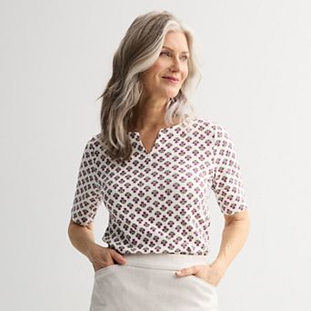 Women's Croft & Barrow® Elbow-Sleeve Splitneck Top