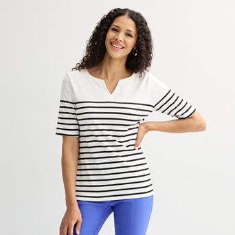 Women's Croft & Barrow® Elbow-Sleeve Splitneck Top