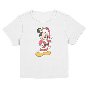 Juniors' Disney&rsquo;s Mickey Mouse Santa Short Sleeve Graphic Tee