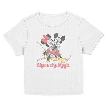 Juniors' Disney’s Mickey & Minnie Share The Magic Short Sleeve Graphic Tee
