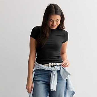 Juniors' SO® Ribbed Crew Neck Short Sleeve Top