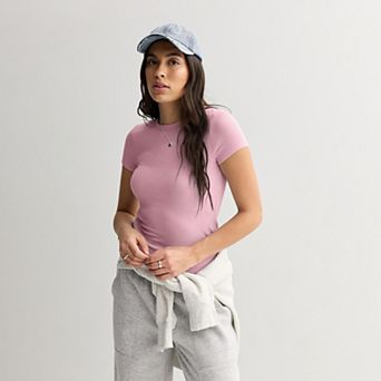 Juniors' SO® Ribbed Crew Neck Short Sleeve Top