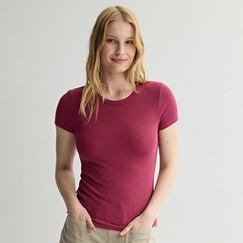 Juniors' SO® Ribbed Crew Neck Short Sleeve Top