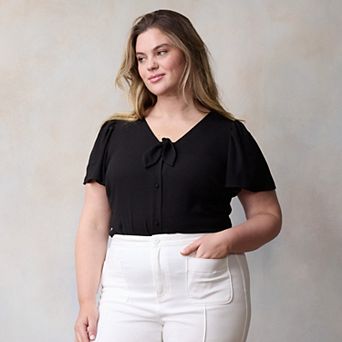 Plus Size LC Lauren Conrad Woven Tie-Front Flutter Sleeve Top