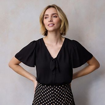Petite LC Lauren Conrad Tie-Front Flutter Sleeve Top