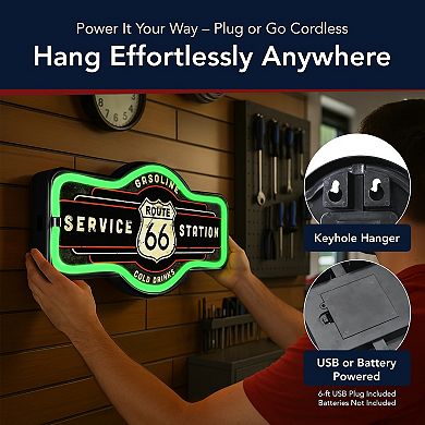 American Art Décor LED Neon Rope Route 66 Service Station Sign Wall Decor