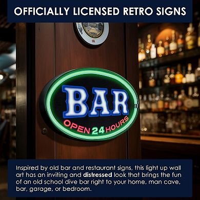 American Art Décor Bar Open 24 Hours LED Neon Wall Decor