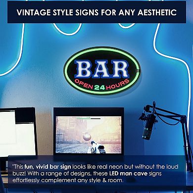 American Art Décor Bar Open 24 Hours LED Neon Wall Decor