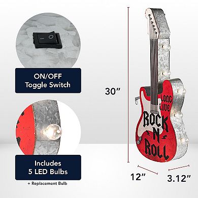 American Art Décor LED Double-Sided Rock n Roll Guitar Wall Decor