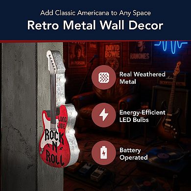 American Art Décor LED Double-Sided Rock n Roll Guitar Wall Decor