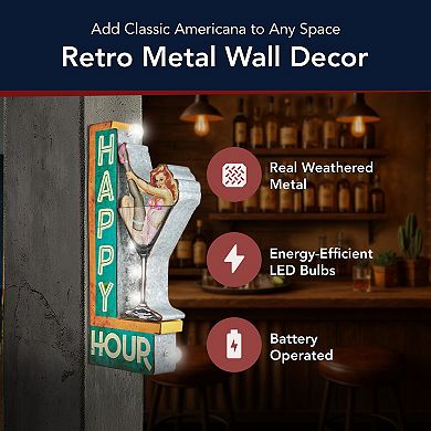 American Art Décor LED Marquee Happy Hour Sign Wall Decor