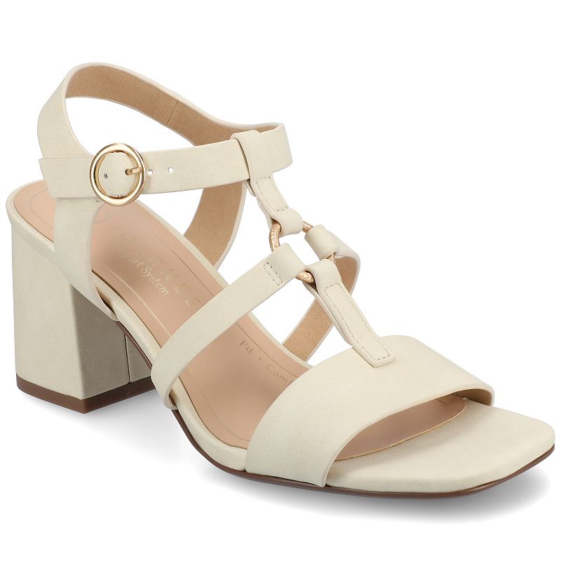Journee Merisol Women's Ankle Strap Block Heel Sandals, Size: 6.5, Ivory
