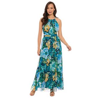Women's London Times Floral Halter Ruched Maxi Dress