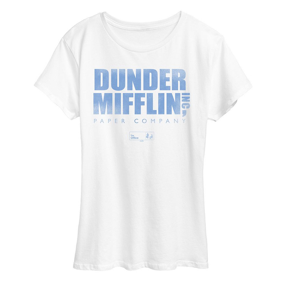 Women's The Office Dunder Mifflin Logo Vintage Graphic Tee, Size: XL, White, image size:1000x1000