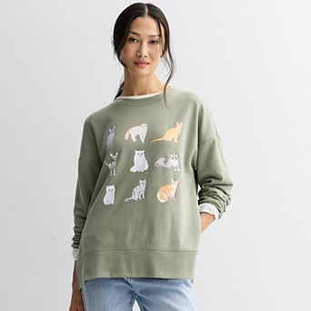 Women's Cat Grid Graphic French Terry Pullover