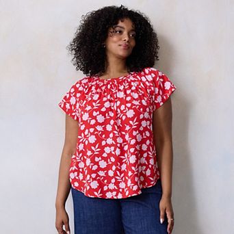 Plus Size LC Lauren Conrad Shirred Neck Top