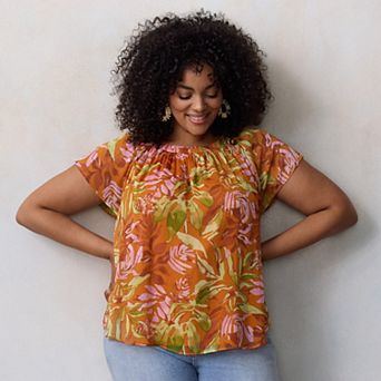 Plus Size LC Lauren Conrad Shirred Neck Top