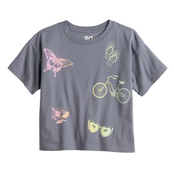 Girls 6-20 SO® Short Sleeve Boxy Graphic Tee in Regular & Plus Size