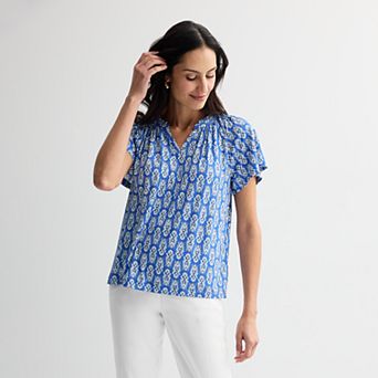 Petite Croft & Barrow® Smocked Raglan Top