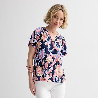 Petite Croft & Barrow® Smocked Raglan Top