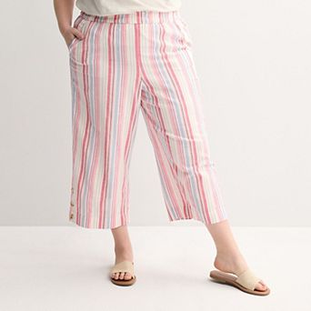 Plus Size Croft & Barrow® Button Hem Pull On Linen Cropped Pants