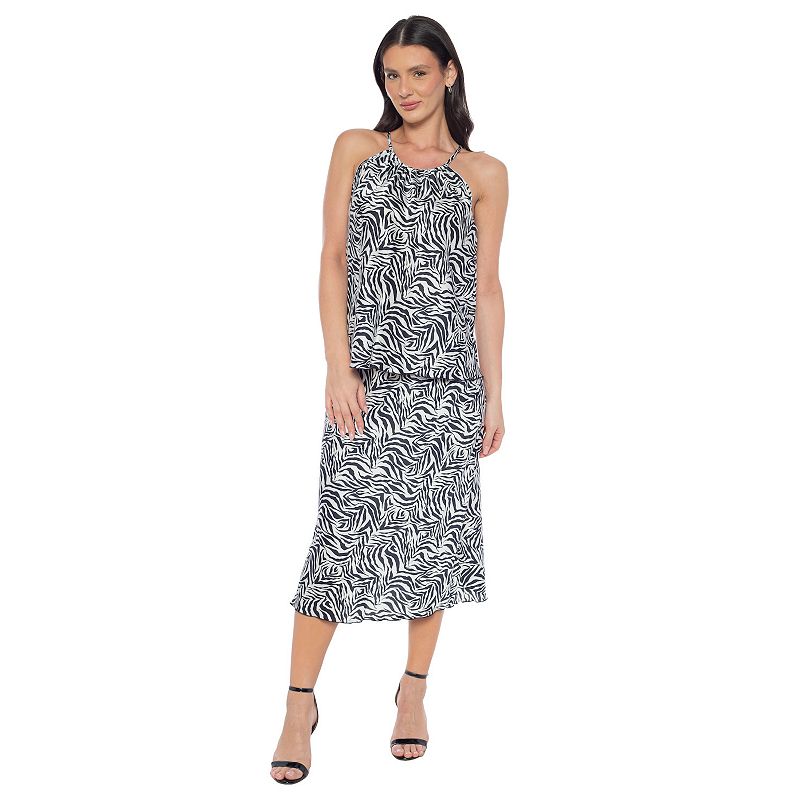 Women's Tash + Sophie 2-pc. Halter Tank Top & Skirt Set, Size: XL, Black White