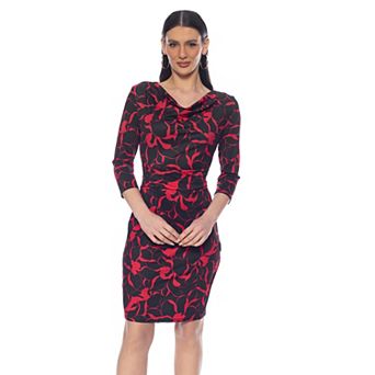 Women's Tash + Sophie Print 3/4 Sleeve Cowl Side Pleat Dress