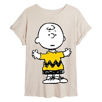 Juniors' Peanuts Charlie Oversized Tee